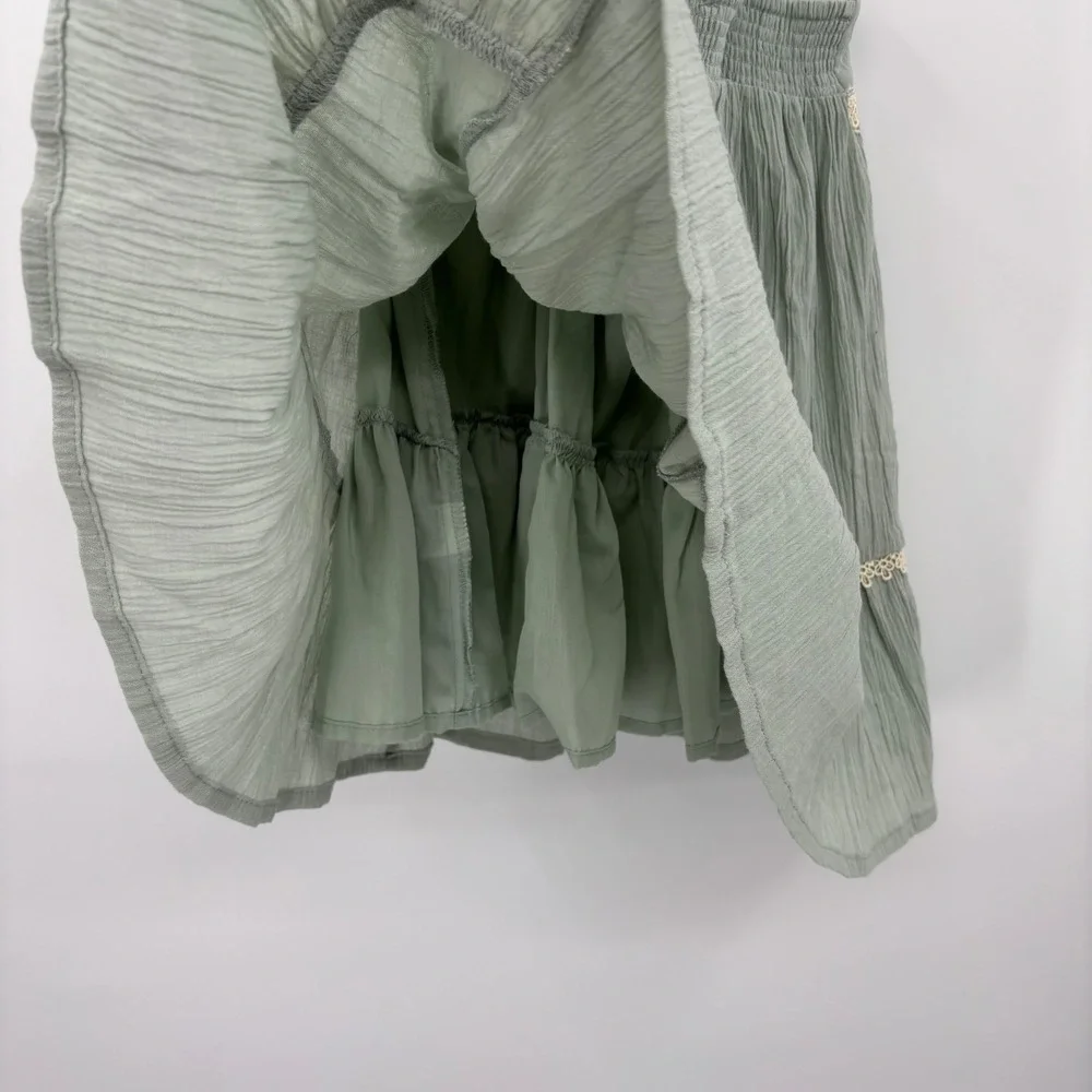 Rachel Zoe Dress Kids Size 4 Sage Green Floral Embroidered Lace Boho Cotton Cute